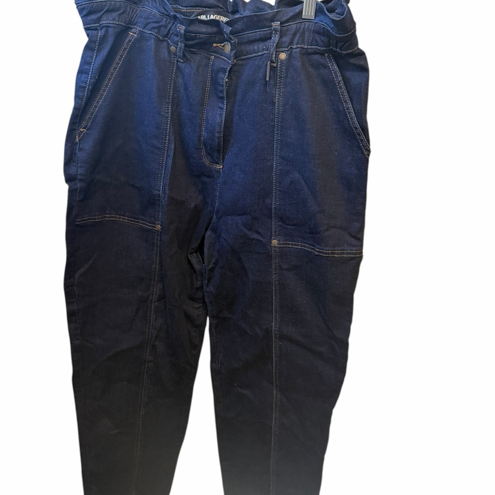 Karl Lagerfeld Navy Paperbag Waist Boyfriend Jeans - Picture 2 of 7